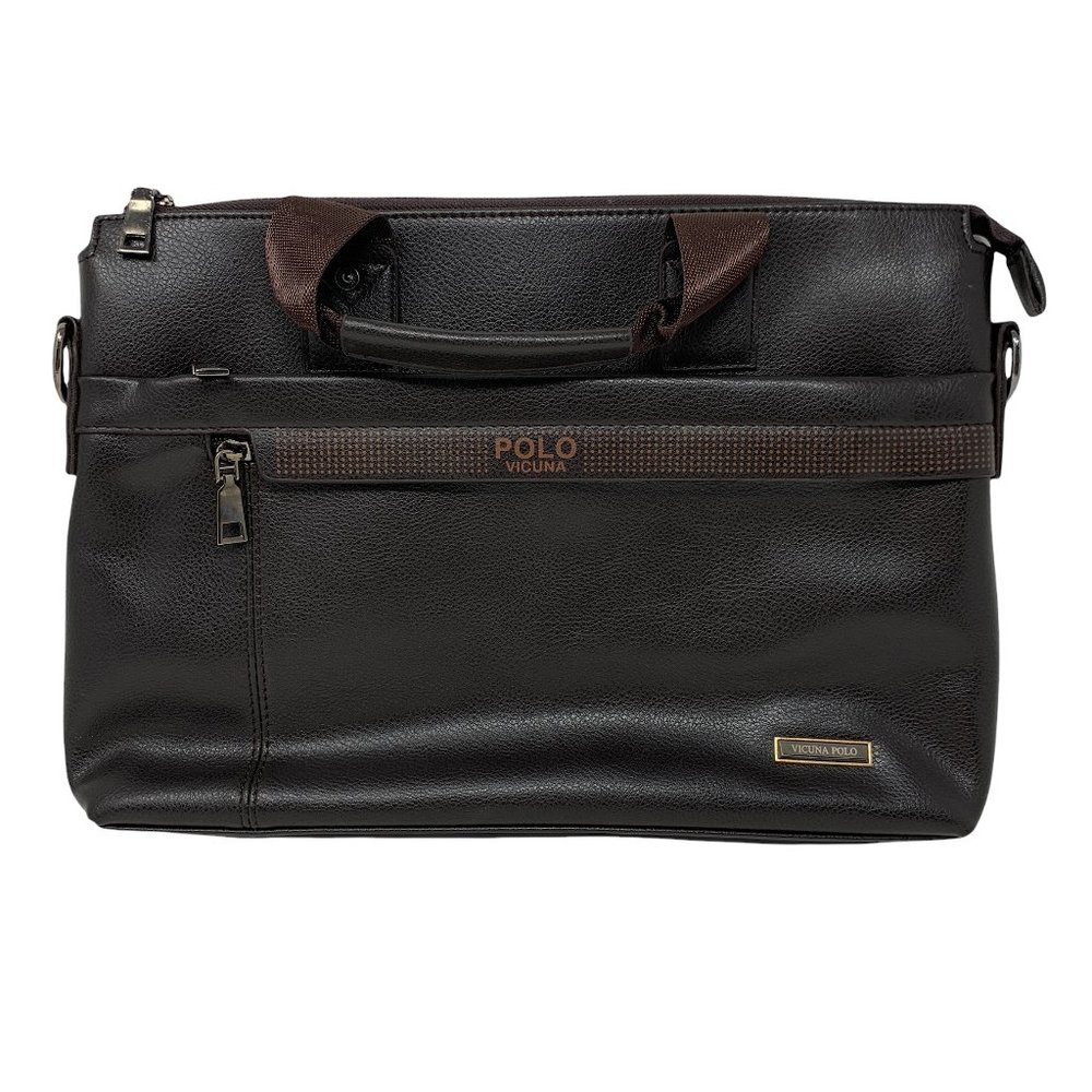 Polo Vicuna Messenger Bag Brown Business Casual Leather Zip Up Laptop Slot 14x10